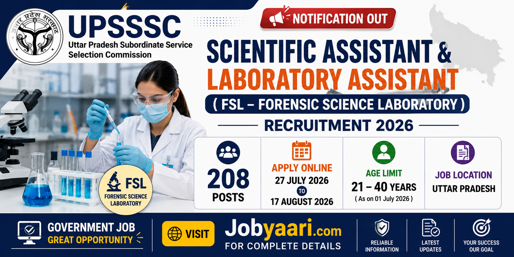 UPSSSC Scientific Assistant Recruitment 2026 Apply Online for 208 Posts